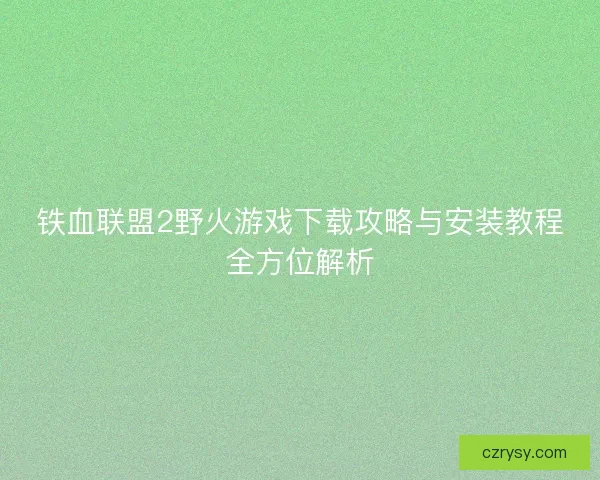 铁血联盟2野火游戏下载攻略与安装教程全方位解析